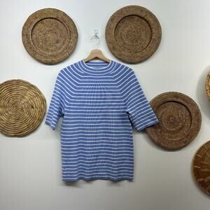 Ann Taylor Blue White Casual Striped Short Sleeve Knit Sweater Top XL